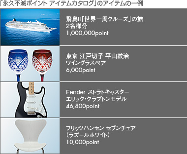 「永久不滅ポイントアイテムカタログ」のアイテムの一例